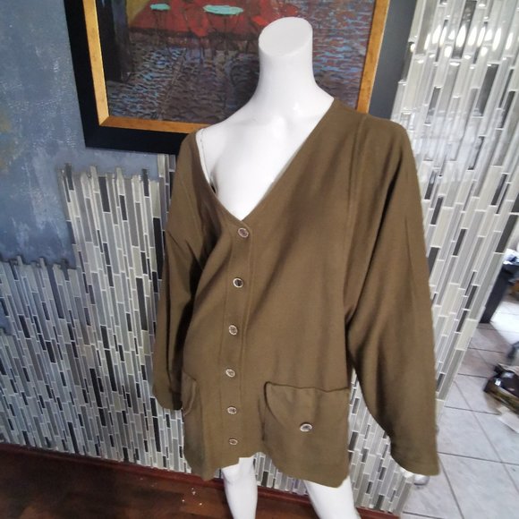 Liz & Jane Jacket 3X Plus Green 2 pockets Preshrunk cotton Casual Made USA 0207 - Picture 1 of 6